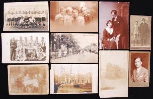 Cca 1930 10 db különféle fotó, köztük 2 db futballcsapat fotója