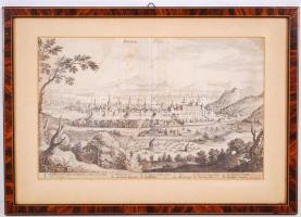 cca 1660 Buda város látképe. Rézmetszet paszpartuban, üvegezett keretben. Egy helyütt kis szakadás, néhol foltos képméret 20x32 cm