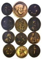12db különféle régi Br és réz vallási medál/emlékérem érdekes darabokkal T:vegyes Collection of 12pcs of vintage Br and copper religious medals and medallions C:mixed