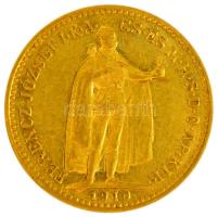 1910KB. 10K Au "Ferenc József" (3.39g/0.900) T:2 Hungary 1910. 10 Kronen Au "Franz Joseph I" Kremnitz (3.39g/0.900) C:XF