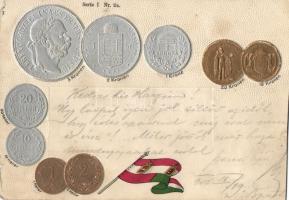 Set of Hungarian coins, coat of arms litho Emb.