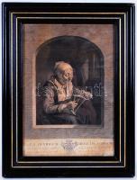 Gerard Douw (Gerrit Dou) (1613-1675) - J. G. Wille (1715-1808): La Devideuse, Mere de G. Douw. (A szövőnő) Rézkarc, papír, üvegezett keretben, 51x39cm