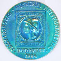 "Magyarország-Ausztria Bélyegkiállítás Budapest 1984", Zsolnay eozinmázas kerámia plakett /  Zsolnay ceramic plaque with eosin glaze, d: 10,5cm