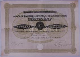 1926. "Alföldi Takarékpénztár Debrecenben" részvény 100 Pengőről T:III