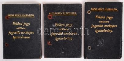 1916-1936 Vasuti kedvezményre jogosító igazolványok 3 db. / Railroad picture ids