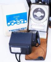 Certo KN 35 fényképezőgép Meritar 2,8/45cm objektívvel, Ganko FE 26 vakuval és Leningrad-4 fénymérőv...