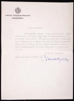 1946 Cserneczky Béla alezredes, a honvédelmi miniszter szárnysegédje által aláírt levél