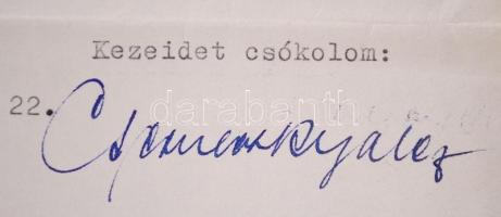 1946 Cserneczky Béla alezredes, a honvédelmi miniszter szárnysegédje által aláírt levél