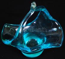 Kék üvegkosár, kézzel készített, hibátlan, m:19 cm h:14 cm/Glass basket