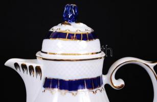 Hollóházi kék és arany virág mintás mokkás készlet, jelzett, hibátlan, matricás/ Hollohaza porcelain...