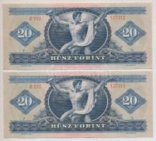 1969. 20Ft (2x) egymás utáni sorszámmal és papírránccal T:I-