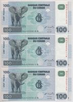 Kongói Demokratikus Köztársaság 2000. 100Fr (3x) egymás utáni sorszámmal T:I Congo Democratic Republic 2000. 100 Francs (3x) sequential serial numbers C:Unc