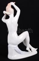Fésülködő akt, kézzel festett, jelzett Aquincumi porcelán figura / 
Nude combing her hair, hand pain...