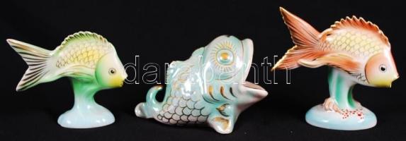 Halak, 3db kézzel festett, jelzett figura /  Fishes, hand painted figure