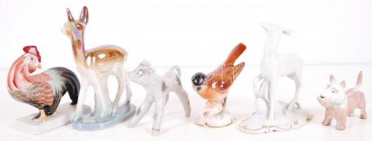 Állatok, 6db, részben kézzel festett porcelán figura klf jelzéssel / 
Animals, porcelain figures wit...