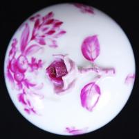 Herendi virág mintás rózsás bonbonier, kézzel festett, jelzett, rózsán nagyon apró lepattanás, d:7 c...