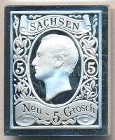 Németország DN 5 Neugroschen bélyeget mintázó Ag plakett (0.925/9.13g/26,5x21mm) T:PP Germany ND "Sachsen Neu 5 Grosch" stamp shaped Ag plaque (0.925/9.13g/26,5x21mm) C:PP