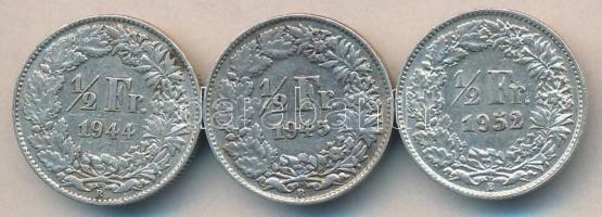 Svájc 1944. 1/2Fr Ag + 1945. 1/2Fr Ag + 1952. 1/2Fr Ag T:2,2-
Switzerland 1944. 1/2 Franc Ag + 1945....