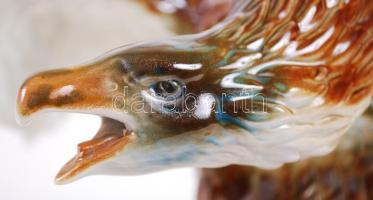 Cluj Napoca, szirti sas az elkapott nyúllal, kézzel festett, jelzett, szárnyán apró máz hibákkal, m:...