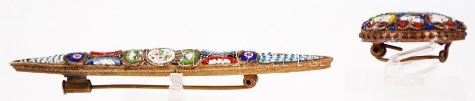 2db, muranói üvegberakásokkal díszített réz bross / 
Brass brooches with Murano glass inlay, 8cm, d:...