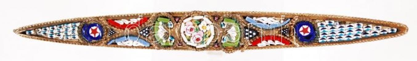 2db, muranói üvegberakásokkal díszített réz bross / 
Brass brooches with Murano glass inlay, 8cm, d:...