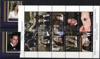 Prince William and Kate Middleton - royal engagement set + mini sheet + 4 diff. blocks, William herceg és Kate Middleton - királyi eljegyzés sor + kisív + 4 klf blokk