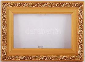 Aranyozott, díszes, kis fakeret üveggel /  Gold plated decorative wooden picture frame with glass, 18x13cm