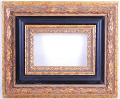 Gazdagon díszített, aranyozott fa képkeret /  Gold plated decorative wooden picture frame, 29x24cm