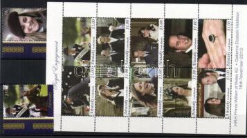 Prince William&Kate Middleton - Royal Engagement set+mini-sheet+4 diff. block, William herceg és Kate Middleton - királyi eljegyzés sor + kisív + 4 klf blokk