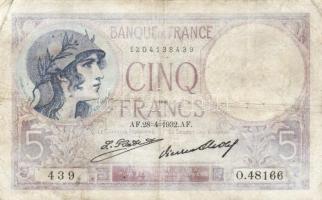 Franciaország 1932-1947. 5Fr + 10Fr + 100Fr T:III France 1932-1947. 5 Francs + 10 Francs + 100 Francs C:F