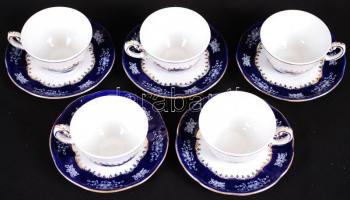 Zsolnay Pompadour mokkás csésze és alj, összesen:5 db, jelzett, hibátlan/ Flawless Zsolnay chinaware...