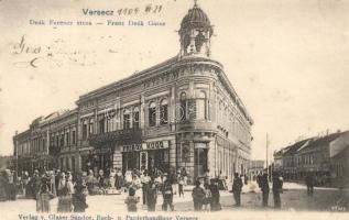 Versec Deák street, savings bank, the shops of Hugó Frisch, Johann Dimitrijevits