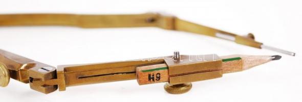 Nagyméretű, régi, réz körző ceruzával, kiváló állapotú / 
Large vintage brass compass with pencil, g...