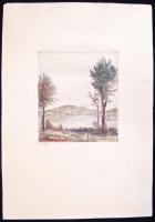 Gross Arnold (1929-): Dunapart 1954. Színezett rézkarc, papír, jelzett, 17×15 cm