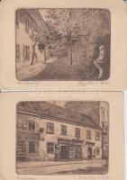 Bécs, Wien - Schuberthof és Schubert szülőháza, 2 db rézkarc képeslap Rad. O. Walter szignóval / 2 etching postcards