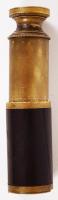 Régi, fa burkolatú, réz tengerész távcső (kissé rozoga állapotban) /  Vintage brass and wood marine telescope (somewhat worn), 9/13cm