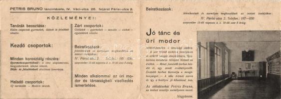 Budapest V. Váci utca 26., Petris Bruno táncintézete, az intézet közleményei, összecsukható képeslap...
