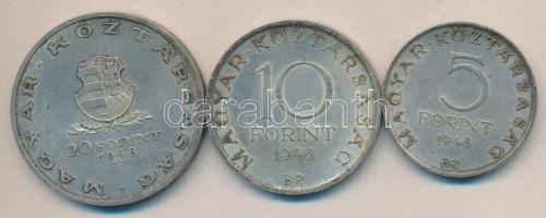1948. 5Ft "Petőfi" + 10Ft "Széchenyi" + 20Ft "Táncsics" Ag sor T:2