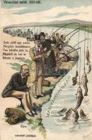 Az 1901-es választás jelöltjei mandátumot halásznak, az előtérben Széll Kálmán, humor, litho / Hungarian parliamentary elections in 1901, the candidates are fishing the mandates, Kálmán Széll, humour, litho (fa)