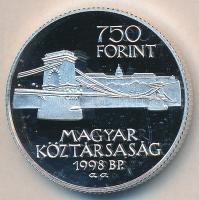 1998. 750Ft Ag "Budapest egyesítésének 125. évfordulója" T:PP Dísztokban tanúsítvánnyal