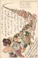 100 girls queue, humour, litho, s: Hegedűs-Geiger R. (EK)