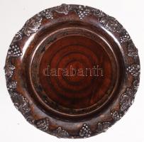 Cca 1880 boros üveg alátét, ezüstözött réz fa betéttel, jelzett Sheffield, alján áttört, szőlő és sz...