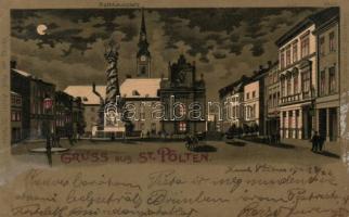 Sankt Pölten Town Hall square, litho (small tear)