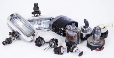 cca 1930 Veterán autóalkatrészek, lámpák, kapcsolók, gyújtás, stb. /  Vintage auto parts