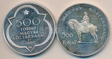 1990. 500Ft Ag + 500Ft Ag "Mátyás király" pár T:PP Tanúsítvánnyal, dísztokban!