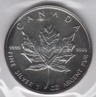 Kanada 1989. 5$ Ag "II. Erzsébet / Juharlevél" (1oz/0.999) laminált fóliában T:BU
Canada 1...