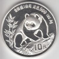 Kína 1990. 10Y Ag &quot;Panda&quot; (1oz/0.999) T:PP tanúsítvánnyal China 1990. 10 Yuan Ag &quot;Panda&quot; (1oz/0.999) C:PP with certificate