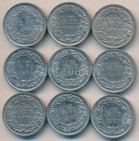 Svájc 1968-1983. 1/2Fr (9x) klf évszám T:vegyes
Switzerland 1968-1983. 1/2 Franc (9x) different date...