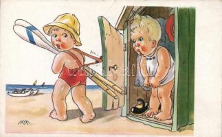 Children on the beach, humour, s: M. M. (EK)