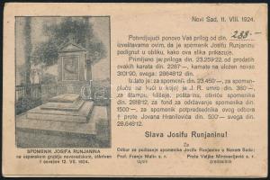 Újvidék, Novi Sad, Josif Runjanin memorial, &#039;Lijepa nasa domovina&#039; sheet music, folding card (fl)